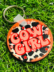 Cow Girl Round Keychain