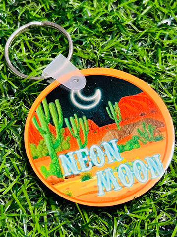 Neon Moon Round Keychain