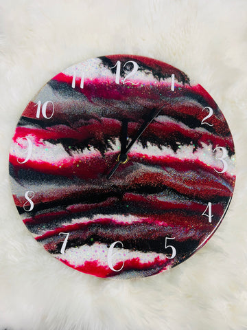 Dark red/white black swirl Clock